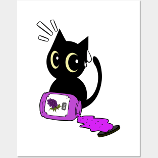 Naughty black cat Spills a jar of grape jam! Posters and Art